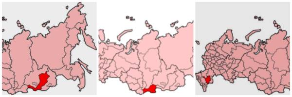 Zleva: Burjatsko, Tuva a Kalmycko