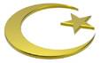 Gold Islamic religious sign isolated on white.